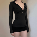 Custom Logo Women's Long Sleeve T-Shirt, Milk Silk Soft Button Placket Blouse , Slim Fit Casual V - Neck Solid Color Shirt OEM (All Seasons) - Zeprah