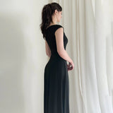 Custom Women Dress Black Off Shoulder Evening Slim Fit Midi Gown Design Accepted Sample Development Small Batch Production - Zeprah