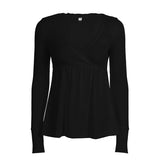 Cute Eco - Friendly Breathable Knitted Y2K Sweetheart Lace Trim Blouse V Neck Flared Swing Top Long Sleeve Womens T Shirt - Zeprah