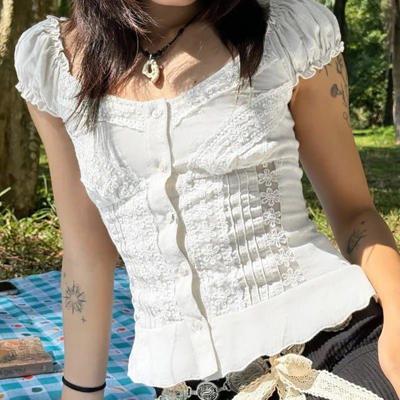 Cute Preppy Women's Regular Fit Shirt Lace Trim Ruffles Short Sleeve Plain Dyed Fabric Spring Summer Breathable Eco - Friendly - Zeprah