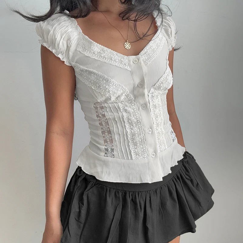 Cute Preppy Women's Regular Fit Shirt Lace Trim Ruffles Short Sleeve Plain Dyed Fabric Spring Summer Breathable Eco - Friendly - Zeprah