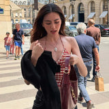 Cute Sweet Woven Plaid Short Tank Top with Ribbons Breathable Eco - Friendly V - Neck Design 100% Polyester Color - Zeprah