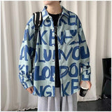 Men's Corduroy Long Sleeve Shirt Trendy High Street Loose All Over Print Blouse Hong Kong Style Couple Casual Shirt