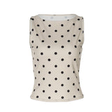 Polka Dot Sleeveless Crop Tank Top Women Crew Neck Stretch Slim Bodycon Vest