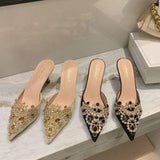 New Elegant High Heel Sandals, Chic Kitten Mules Slippers