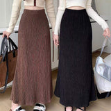 Autumn New Women's High Waist Ruffled A-Line Mermaid Hem Maxi Skirt Lazy Style Casual Slim-Fit Long Skirt for Wholesale