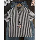 Men Contrast Houndstooth Collar Textured Short Sleeve Polo Shirt Loose Waffle Knit Casual Summer Top