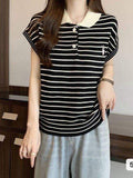 Knitted Women's T-shirts Simple Short Sleeve Top Classic Graphic Tee