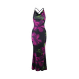 Women Printed Slim Sexy Sleeveless Sexy Slim Club Dress Sleeveless Neck Drape Open Back Knit Slim Dress