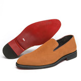 Pointed Toe Yellow Black Dress Shoes Comfortable Faux Suede Leather Red Bottom Wedding Loafer Shoes