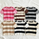 Slim-fit Tops for Women Knitted T-shirt for Women Trendy Short-Sleeved Tee
