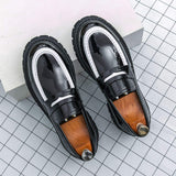 Height Increasing Formal Slip on White+Black Color Thick Sole Durable Fashion White Penny Loafer Shoes