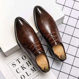 Pointed Toe Formal PU Leather Lace up Fashion Classic Quality Brogue Pattern Dress Shoes Oxfords for Men