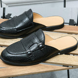 Closed Toe Men Mules PU Leather Monk Strap Design Backless Half Loafers Men Home Slippers