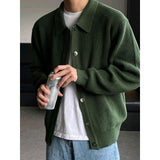 Men Lapel Collar Vertical Rib Knit Cardigan Loose Oversized Button Down Sweater Jacket Casual Daily Street Outerwear