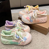 Basket Femme Chic Thick Sole Running Shoe Pink/Green Chunky Platform Women Sneakers