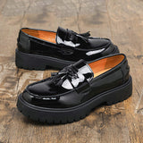 Thick Sole Durable Tassel Loafers Quality Patent Leather Shoes for Men Classic Pointed Toe Wedding Dress Shoes
