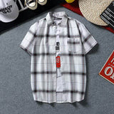 Men's Summer Plaid Short Sleeve Shirt, Korean Slim Fit Thin Casual Blouse, Trendy Handsome Teen Couple Shirts