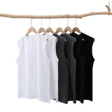 Men Solid Cotton Crew Neck Sleeveless T Shirt Loose Fit Wide Shoulder Cut Off Tank Top Casual Gym Workout Vest