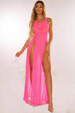 New European & American Style Sexy : Sheer Mesh See-Through High Slit Maxi Dress