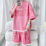 Unisex Japanese Minimalist Two-Piece Outfit, Casual 3/4 Sleeve Tee & Knee Length Shorts, Summer Versatile Matching Set for Youth