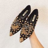 Women's Rivet Studded Comfort Loafers - Soft Suede Flat Shoes & Slippers