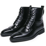 High Ankle Men Boots Lace up Closure Pointed Toe Classy Handsome Winter Boots for Men