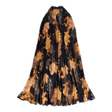 Women Vintage Floral Print Pleated Skirt High Waist Elastic Waistband Flowy a Line Long Maxi Skirt Casual Elegant Ladies Skirts