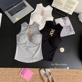 Women's Stylish Black Knit Halter Vest Sleeveless Slim Crop Bandeau Sweet Alluring Top for Summer