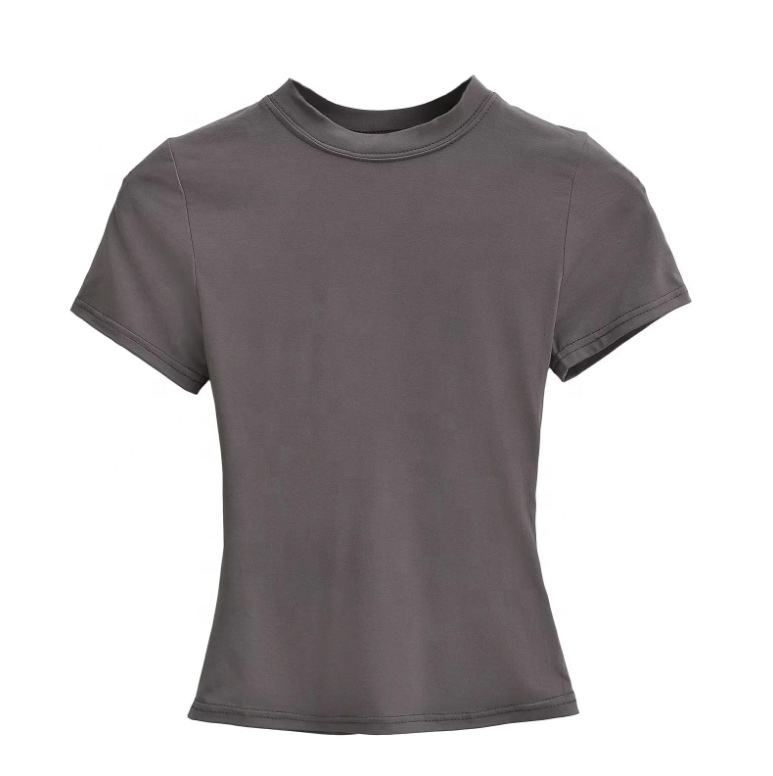 Cotton Summer New Female Spice Girls Solid Color Round Neck Slim Fit Short Base-Layer Shirt Basic Short-Sleeved T-Shirt
