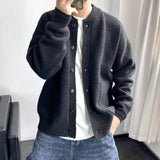 Men Solid Crew Neck Knit Cardigan Loose Oversized Button Down Sweater Jacket Casual Daily Outerwear