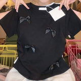 Bow Tops for Women Slim-fit Women's Clothing Fashionable Short-sleeved Blouse
