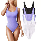 Women Ribbed Square Neck Sleeveless Bodysuit Basic Tank Top Bodycon Jumpsuit Daily Casual Ladies Seamless Shapewear Bodysuits