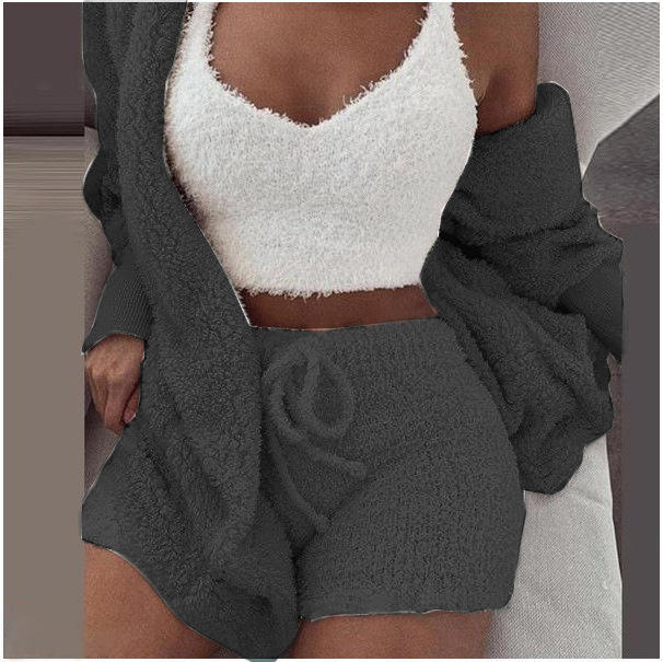 Plus Size Pajama Sets for Women Adult Sexy Plush Vest Shorts Breathable Solid Pattern