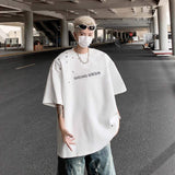 Men's Black Rivet T-Shirt with Metal Studs, Oversized Casual Streetwear Short Sleeve Tee