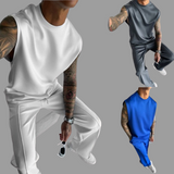 Men's Casual 2 Piece Outfit, 2026 New Arrival Crew Neck Sleeveless Top & Drawstring Pants Set, Streetwear Tracksuit