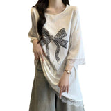 3XL 4XL 5XL Plus Size T-shirt Embroidered butterfly Short-sleeved T-shirt Summer New Loose Slimming Drop-shoulder T-shirt