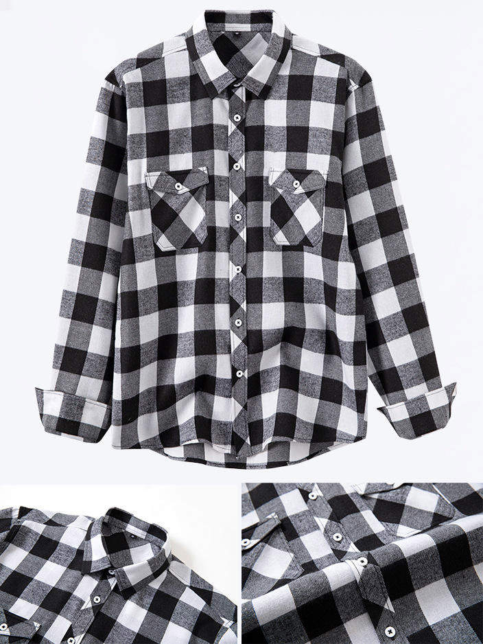 Cotton Shirt Men's Classic Plaid Shirt Popular Stylish Long Sleeve Lapel Collar Casual Outerwear Shirts for Men