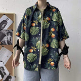 Retro Hong Kong Style Hawaiian Floral Shirts Unisex Loose Short Sleeve Couple Tops for Men Women Summer Beach