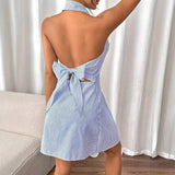 Backless Halter Neck Dress Bow Made of Lacing Cool Cami Dress Summer Simple A-line Dress