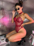 New European and American Style Erotic Lingerie Sexy Women's Polka Dot Mesh Sheer Bodysuit Erotic Set