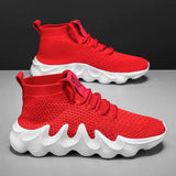 Mens High Top Sock Sneakers Breathable Knit Walking Shoes Fashion Chunky Wavy Flame Sole Athletic Trainers