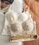 French Lace Camisole with Pad Suspender Fishbone Girl Sexy Lace Seamless Vest Push up Fishbone Bra