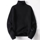 Men Turtleneck Vertical Rib Knit Sweater Solid Slim Fit Long Sleeve Thermal Base Layer Casual Inner Pullover
