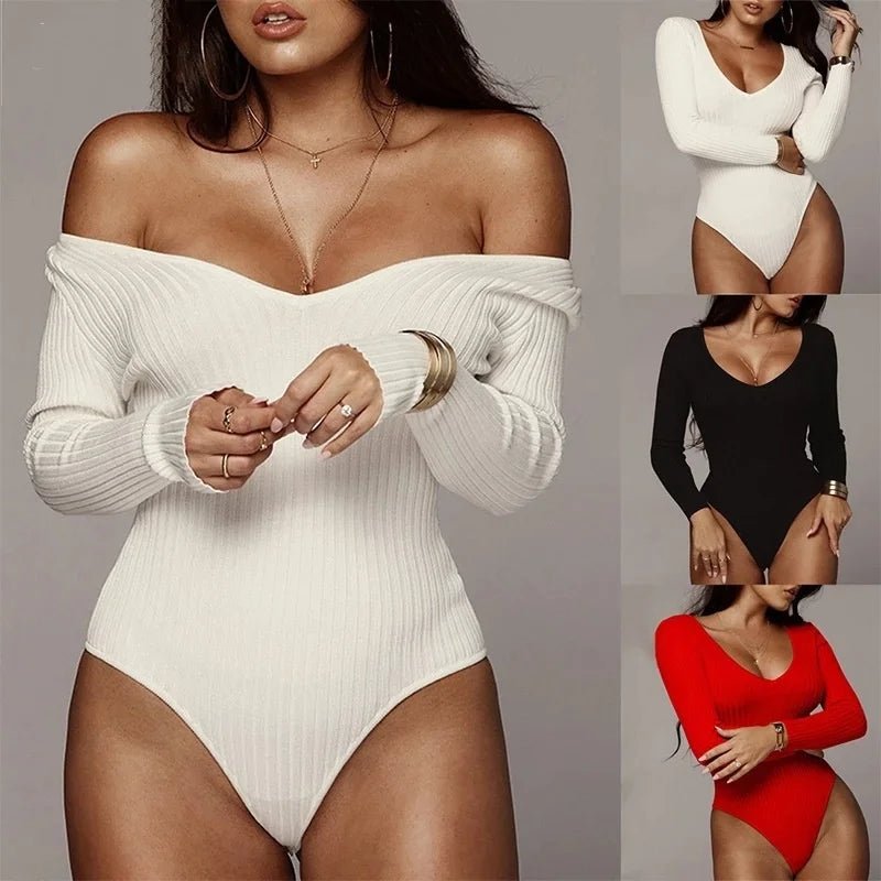 Deep V - neck Bodysuit Solid One - piece Vest Slim - fit Base Jumpsuit - Zeprah