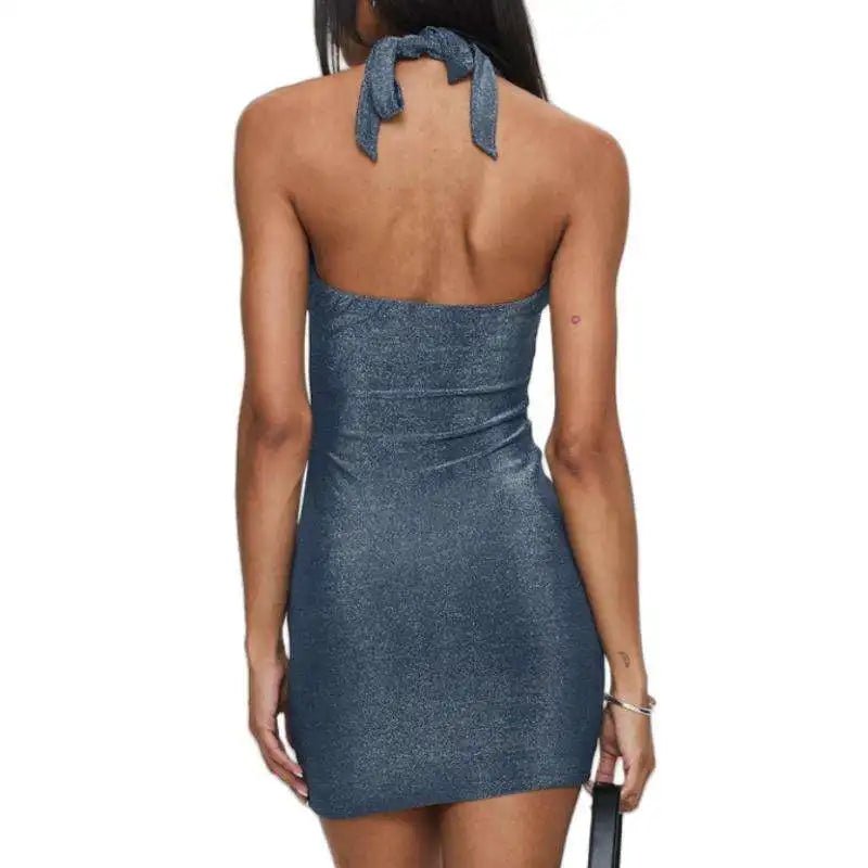 Deep V - Neck Halter Mini Cocktail Dress - Zeprah