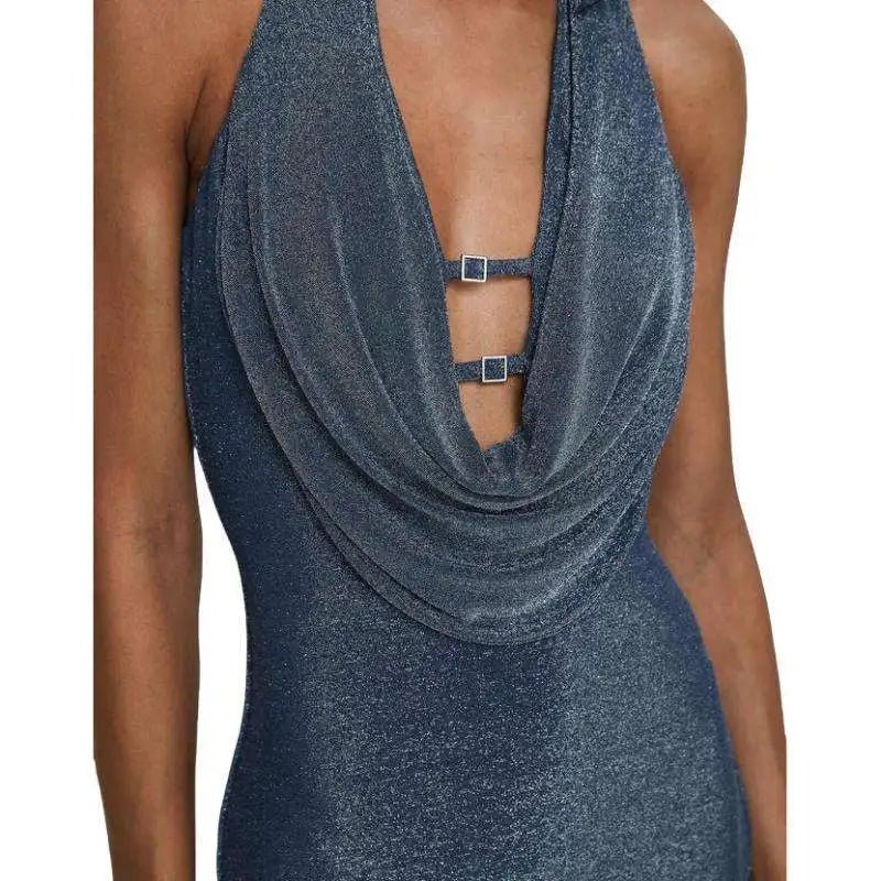 Deep V - Neck Halter Mini Cocktail Dress - Zeprah
