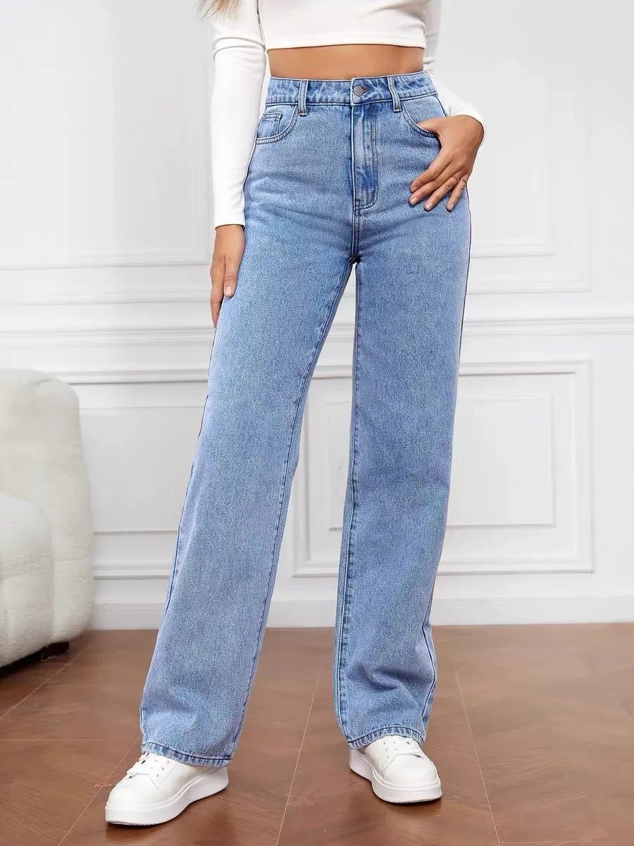 Denim Jeans Breathable Straight - Leg Casual Style with Holes Decoration Solid Pattern - Zeprah