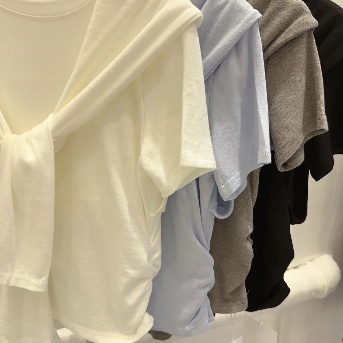 Design Sense Niche Shawl Faux Two - piece T-shirt Women's Short - sleeved Top Solid Color Short Top - Zeprah