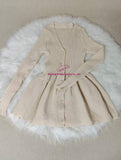 Women Long Sleeve Ribbed Knit Short Dresses V Neck Casual Swing a Line Sweater Dress